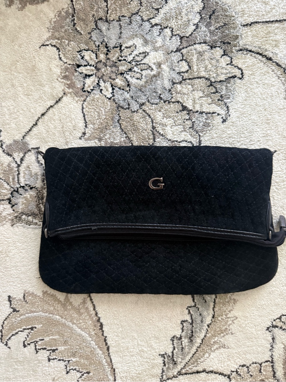 Quilted Fold-Over Clutch Bag in Black